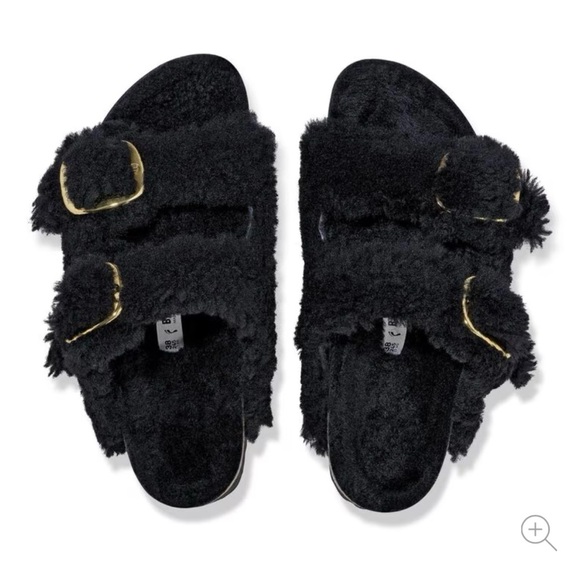 New Birkenstock Arizona Big Buckle Teddy Sandals Slip On in Black Gold US 9 / 40 - Picture 13 of 15